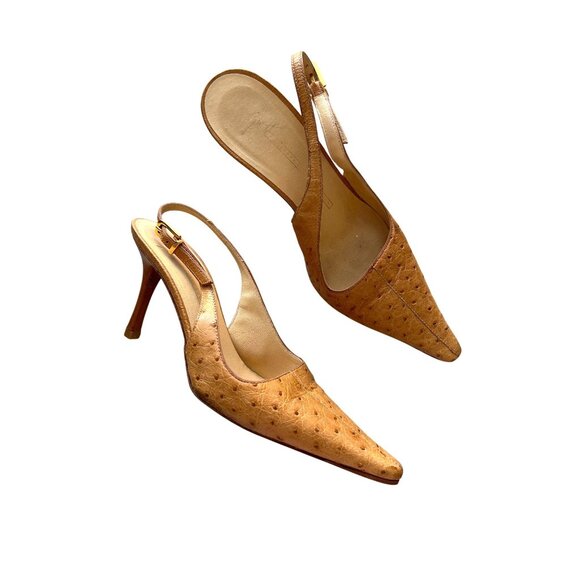 Giuseppe Zanotti Vicini Women's Sz 36.5 Heels Ostrich Leather Slingback Stiletto - Picture 1 of 12